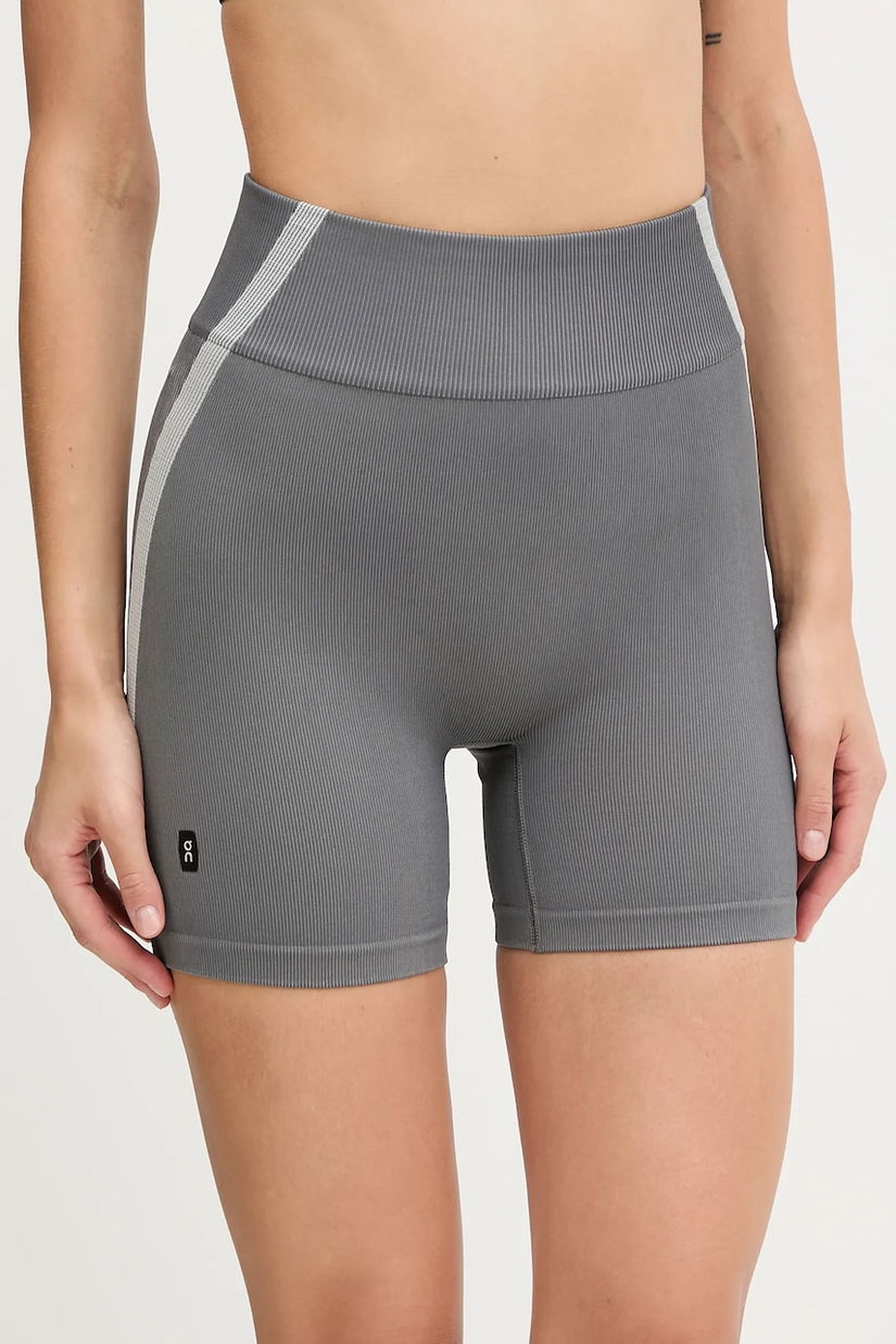 ON running pantaloni scurți de yoga Studio culoarea gri, cu imprimeu, high waist, 1WF10360962
