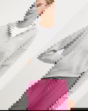 Under Armour bluză Rival culoarea gri, cu glugă, melanj, 6003707