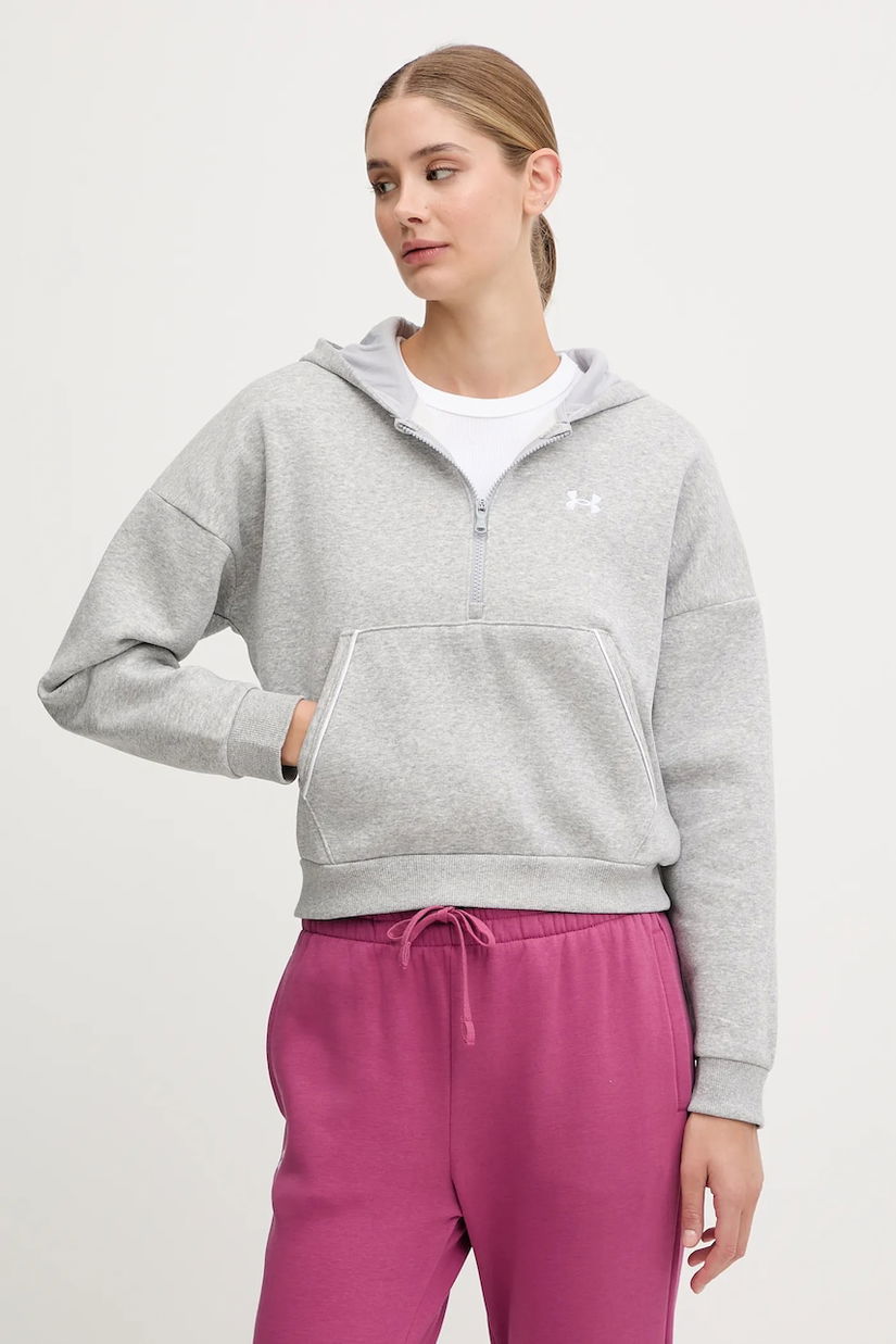 Under Armour bluză Rival culoarea gri, cu glugă, melanj, 6003707
