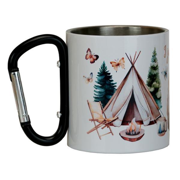 Cana cu carabiniera Camping, 150 ml, metal, pentru calatorii si drumetii