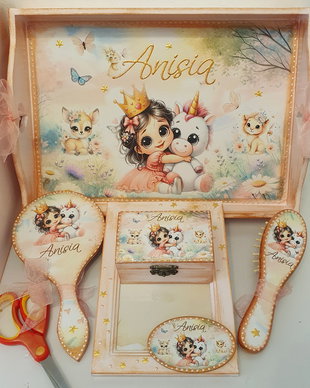 Set personalizat pentru taierea motului / 1 an, unicorn, roz