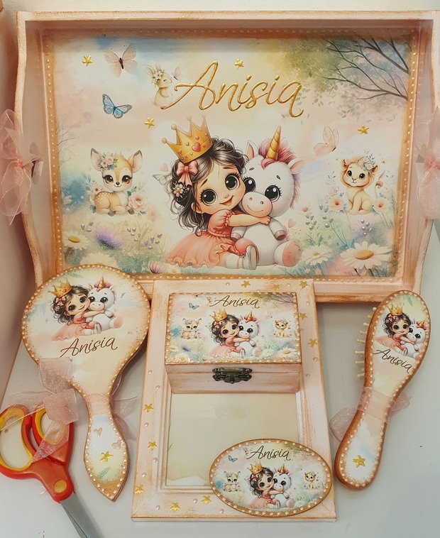 Set personalizat pentru taierea motului / 1 an, unicorn, roz