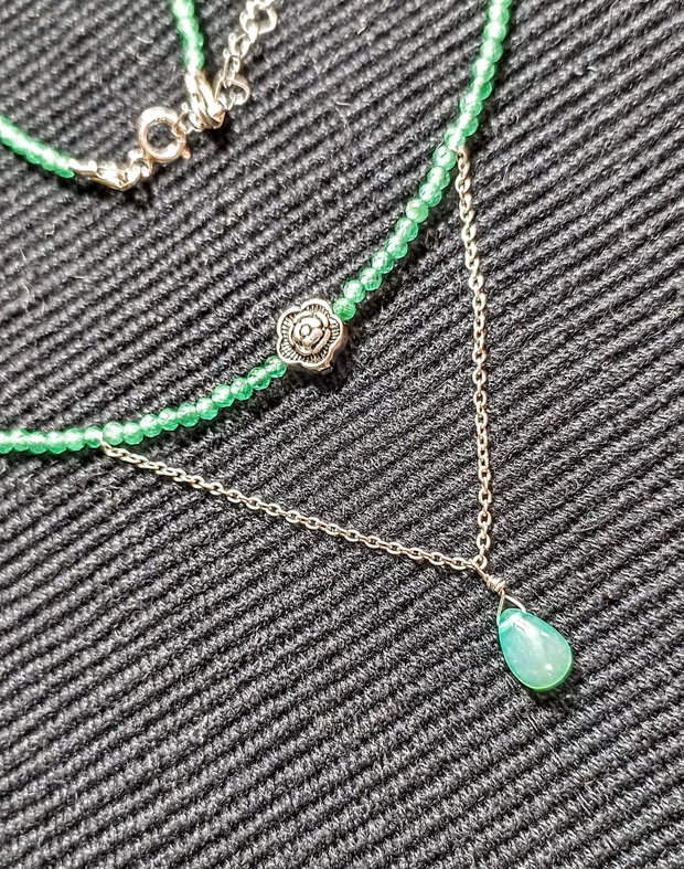 Set argint opal de foc etiopian calcedonie verde colier cercei lant floare frunze argint minimalist boho chic trendy - Transport gratuit