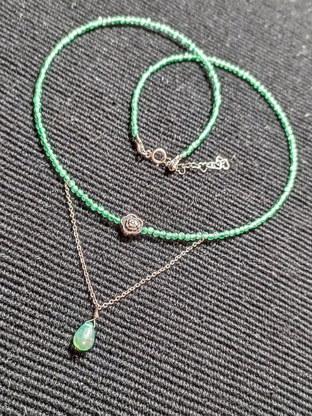 Set argint opal de foc etiopian calcedonie verde colier cercei lant floare frunze argint minimalist boho chic trendy - Transport gratuit