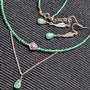 Set argint opal de foc etiopian calcedonie verde colier cercei lant floare frunze argint minimalist boho chic trendy - Transport gratuit