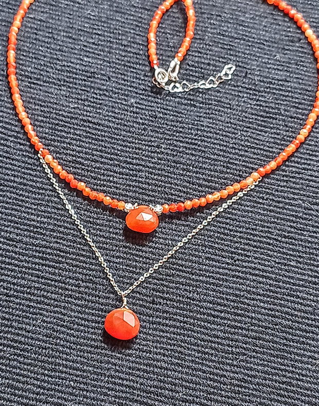 Colier argint carneol briolete lant argint minimalist boho chic trendy