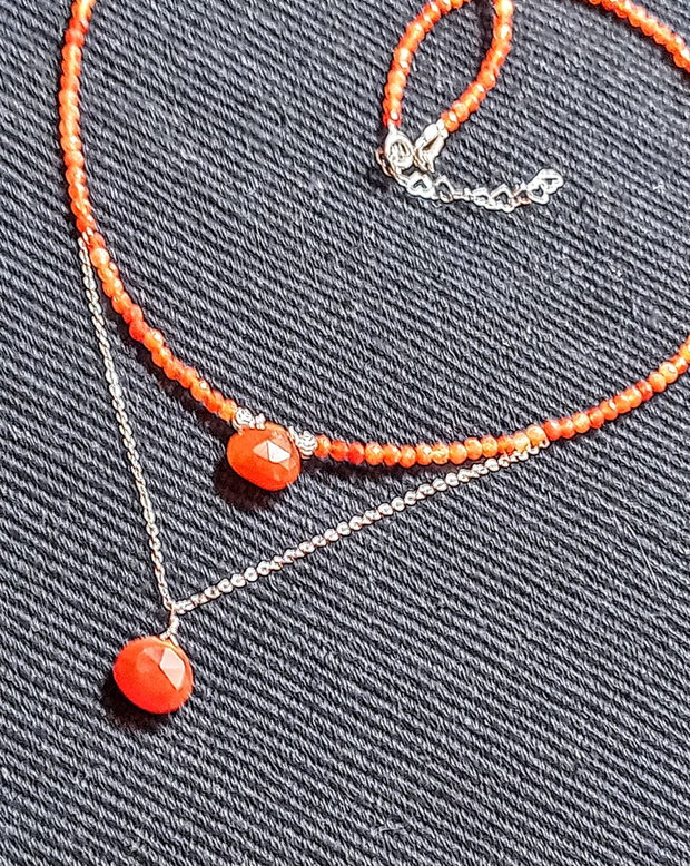 Colier argint carneol briolete lant argint minimalist boho chic trendy