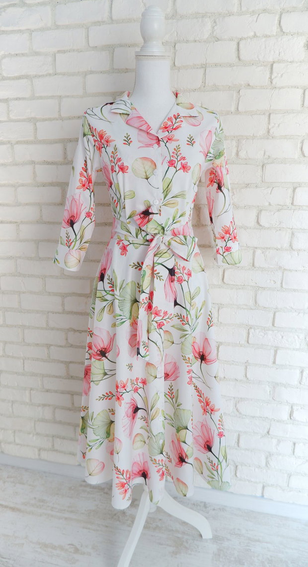 Rochie cu Revere Imprimeu Maci
