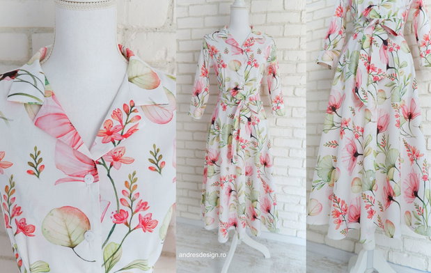 Rochie cu Revere Imprimeu Maci