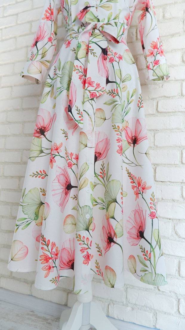 Rochie cu Revere Imprimeu Maci