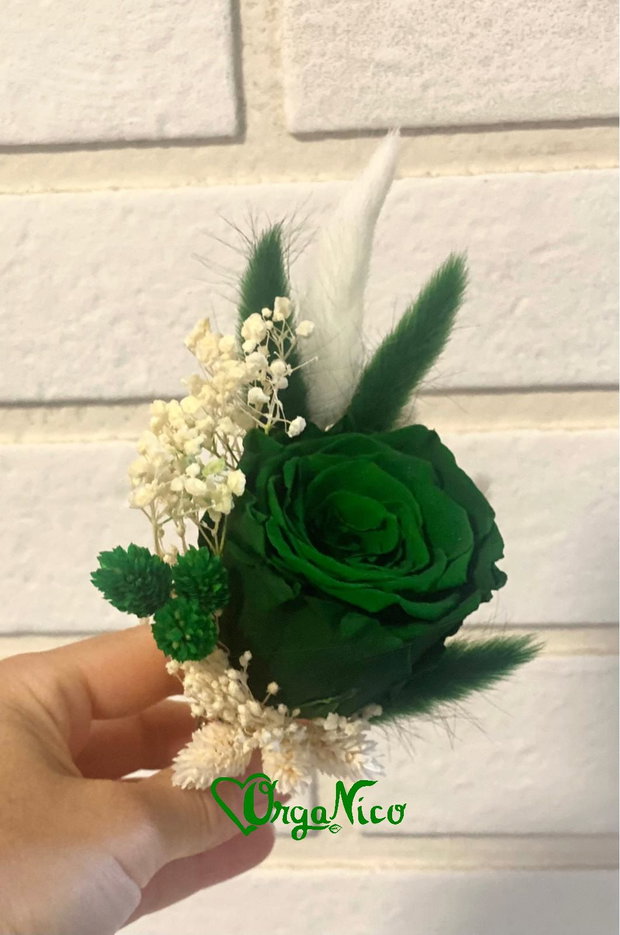 Cocardă de mire Trandafir criogenat verde & flori uscate