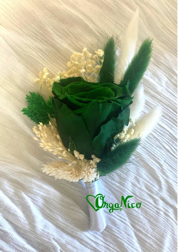 Cocardă de mire Trandafir criogenat verde & flori uscate