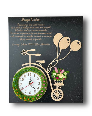 Ceas cu Licheni Bicicletă pe Plachetă Neagră  Cadou Personalizat Pensionare sau Aniversare
