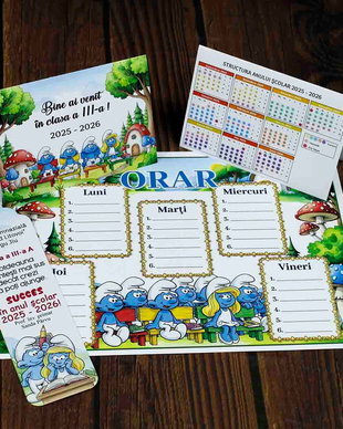 Set cadou prima zi de scoala Clasa Strumfilor