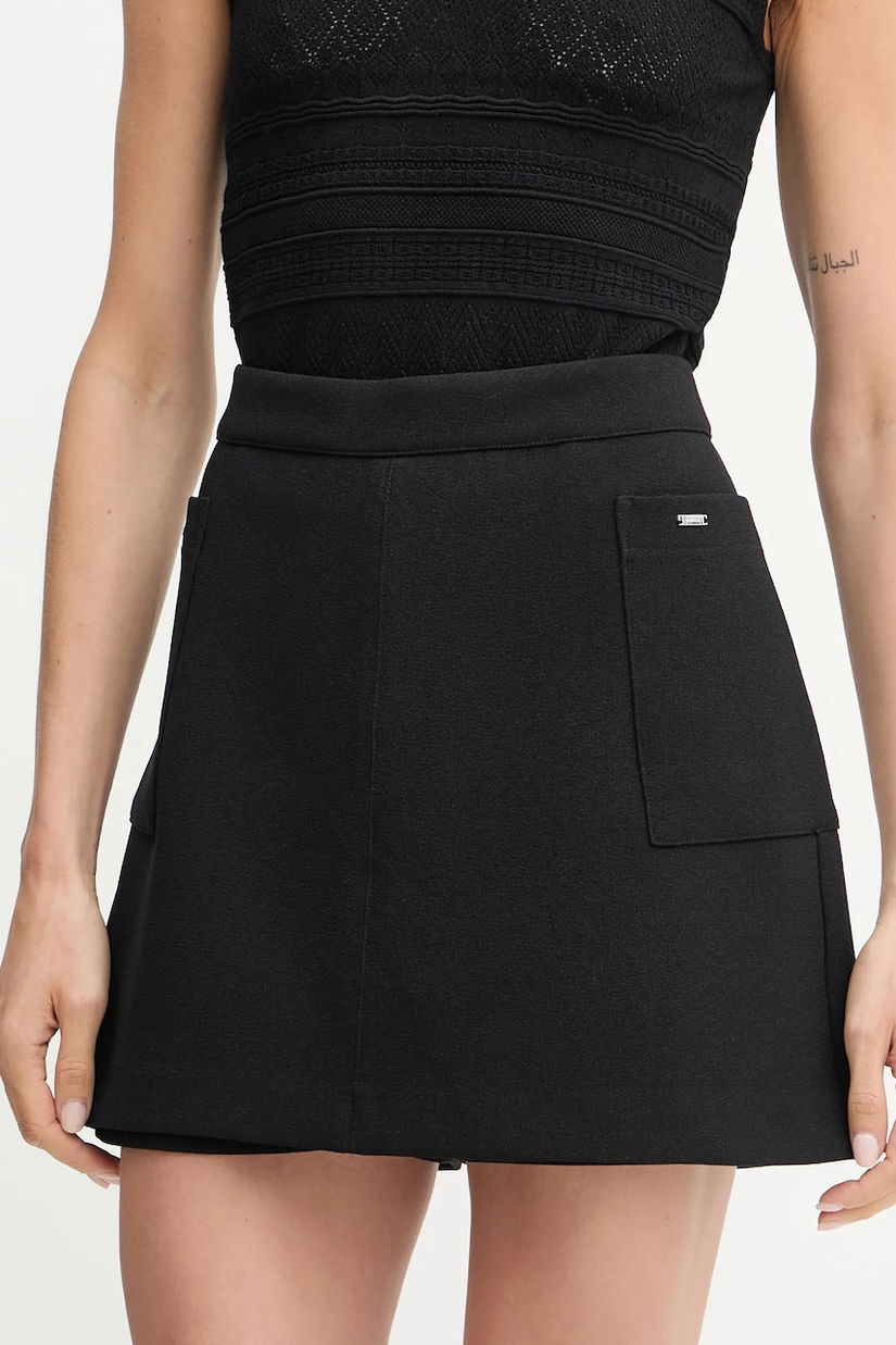 Morgan pantaloni scurti culoarea negru, neted, high waist
