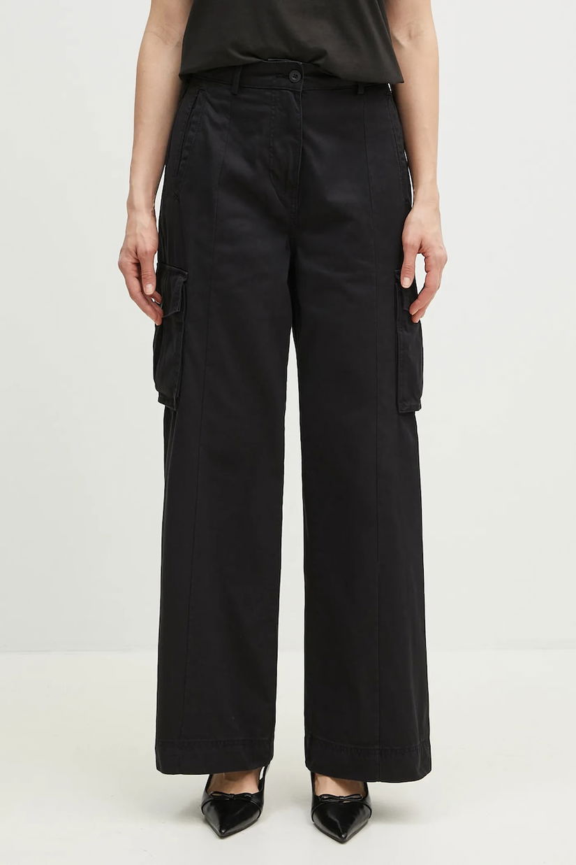 Napapijri pantaloni de bumbac M-Selva femei, culoarea negru, lat, high waist, NP0A4IL49411