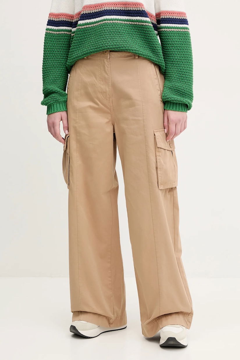 Napapijri pantaloni de bumbac M-Selva femei, culoarea bej, lat, high waist, NP0A4IL4N1Q1