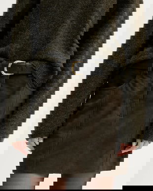 Gestuz fustă din piele întoarsă culoarea verde, mini, creion, 10910679