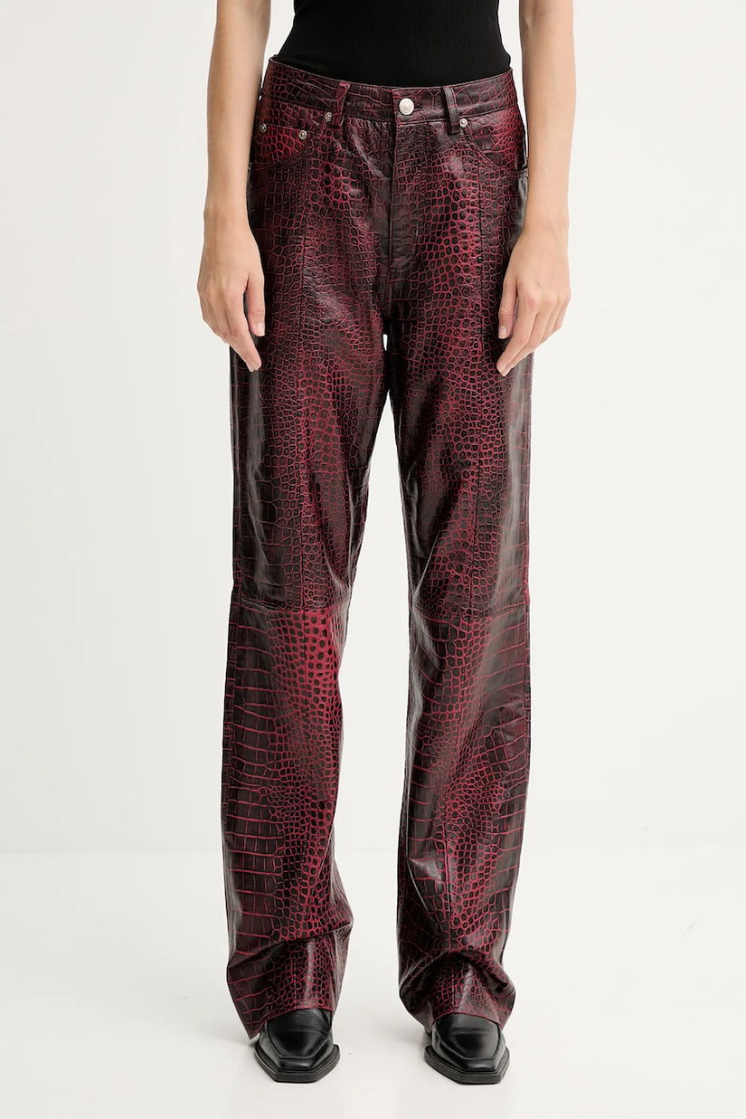 Gestuz pantaloni de piele culoarea roșu, lat, high waist, 10910742