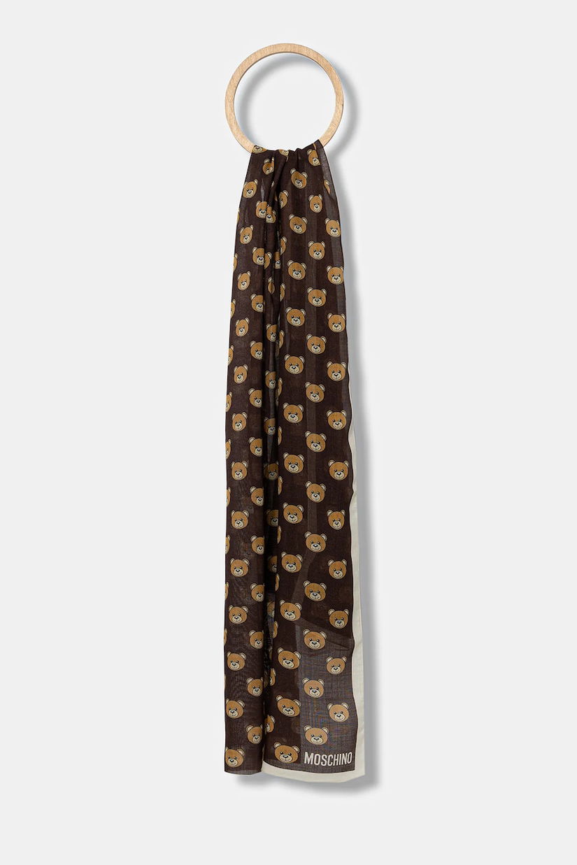 Moschino fular de lână culoarea maro, cu imprimeu, M5217 E5211
