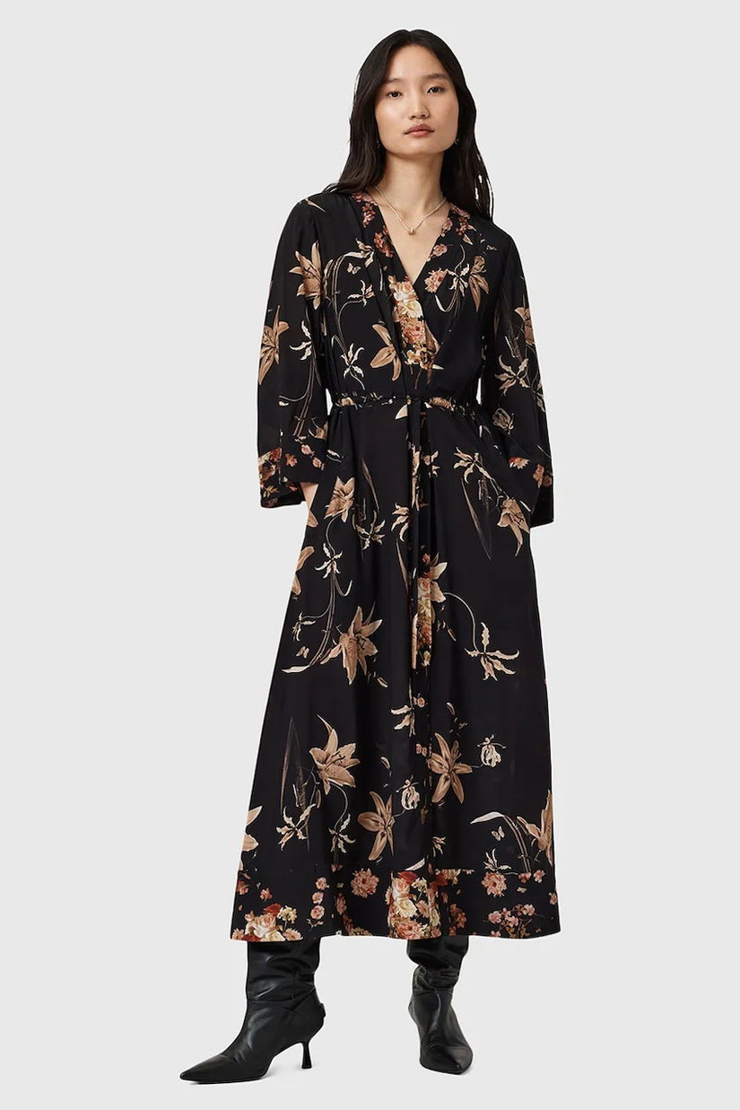 AllSaints rochie DIANA culoarea negru, maxi, evazați, W020DD