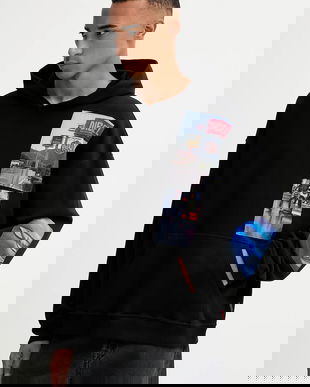 Diesel hanorac de bumbac S-BOXT-HOOD-T6 culoarea negru, cu glugă, cu imprimeu, A19642.0BMBJ