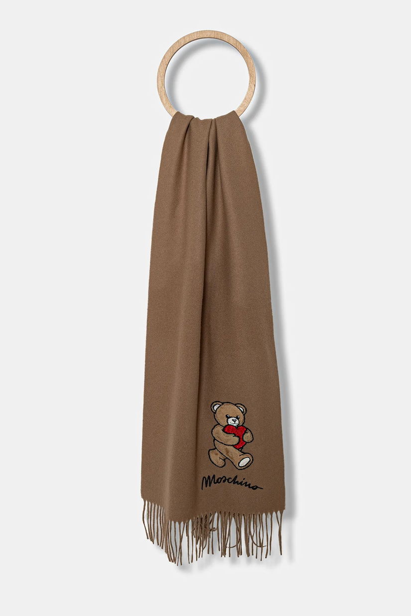 Moschino eșarfă de lână culoarea maro, cu imprimeu, M3330 30835