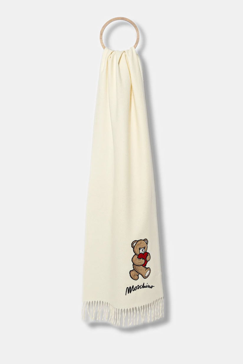Moschino eșarfă de lână culoarea bej, cu imprimeu, M3330 30835