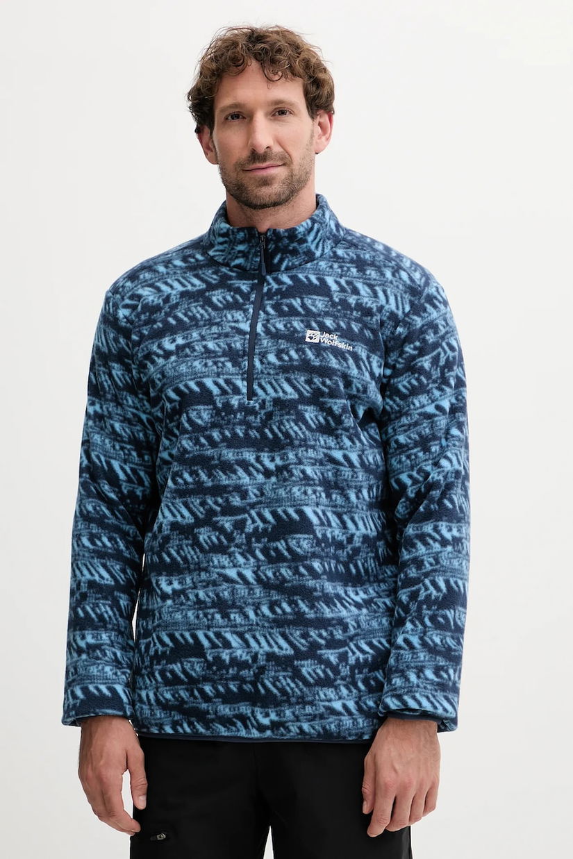 Jack Wolfskin hanorac fleece BIG SKY culoarea bleumarin, cu imprimeu, A65447
