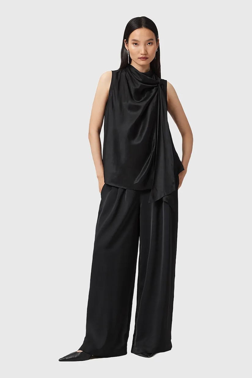 AllSaints pantaloni LEANNE culoarea negru, lat, medium waist, W015TD