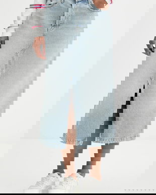 Tommy Jeans fustă jeans midi, drept, DW0DW21560