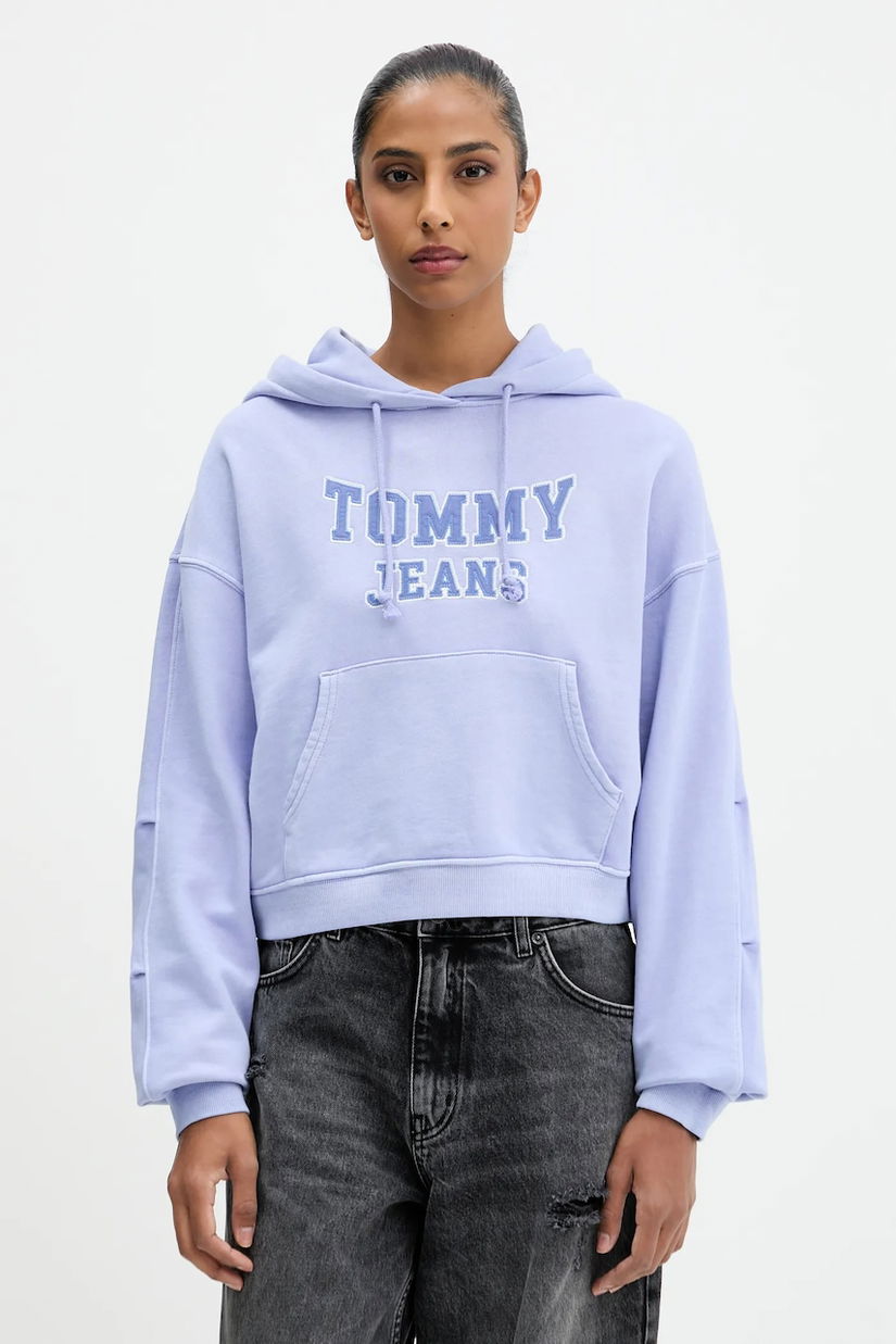 Tommy Jeans hanorac de bumbac cu glugă, cu imprimeu, DW0DW21598
