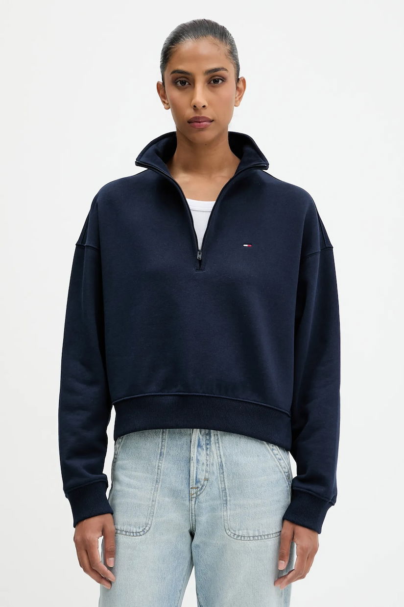 Tommy Jeans hanorac de bumbac culoarea bleumarin, uni, DW0DW21589