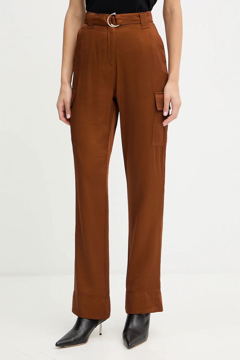 Morgan pantaloni culoarea maro, lat, high waist, PVIRA.F
