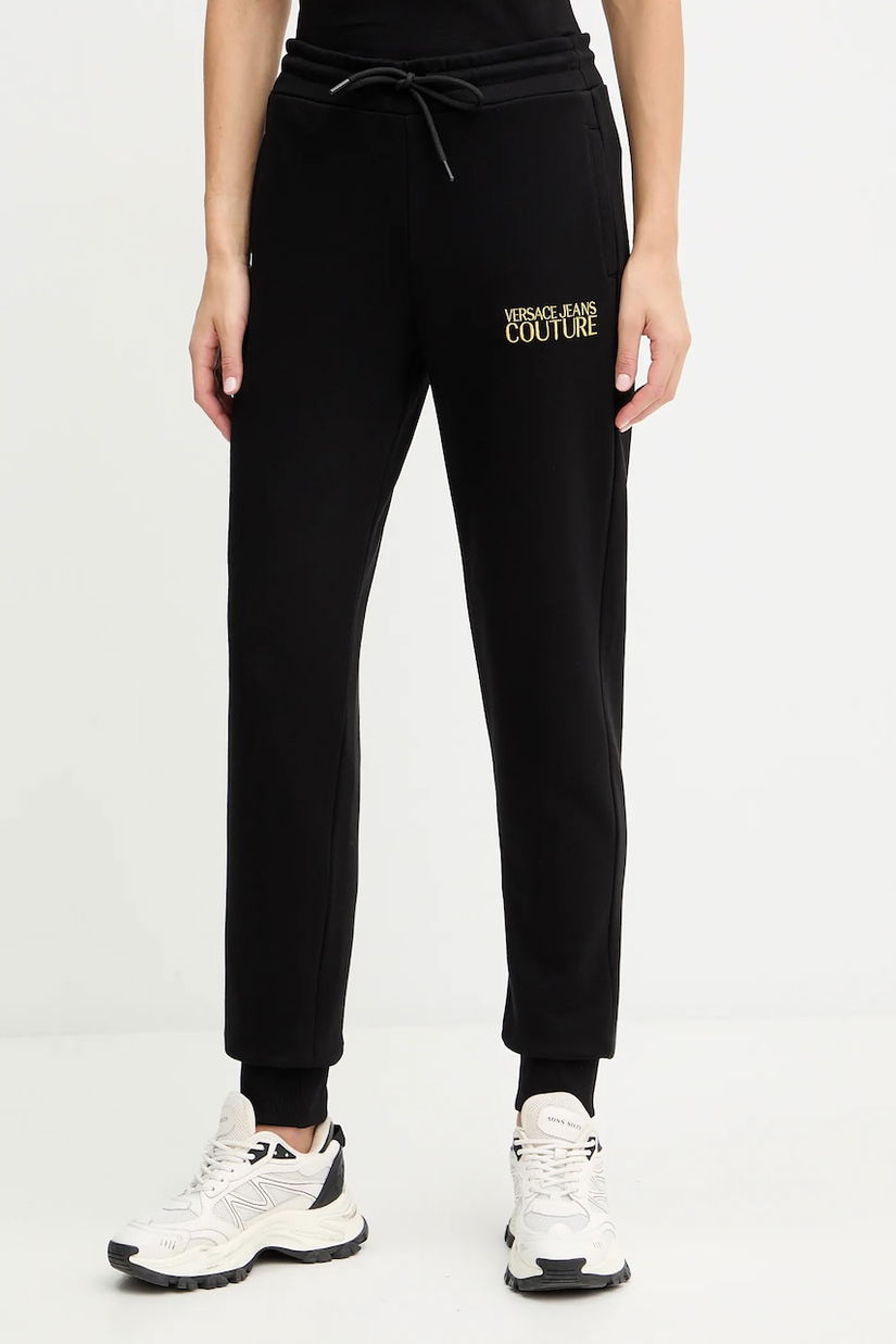 Versace Jeans Couture pantaloni de trening din bumbac culoarea negru, cu imprimeu, 79HAAT06 CF01T