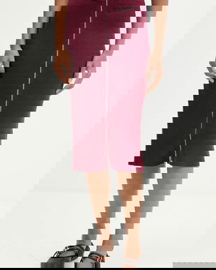 Karl Lagerfeld Jeans fustă culoarea bordo, midi, creion, A4W12005