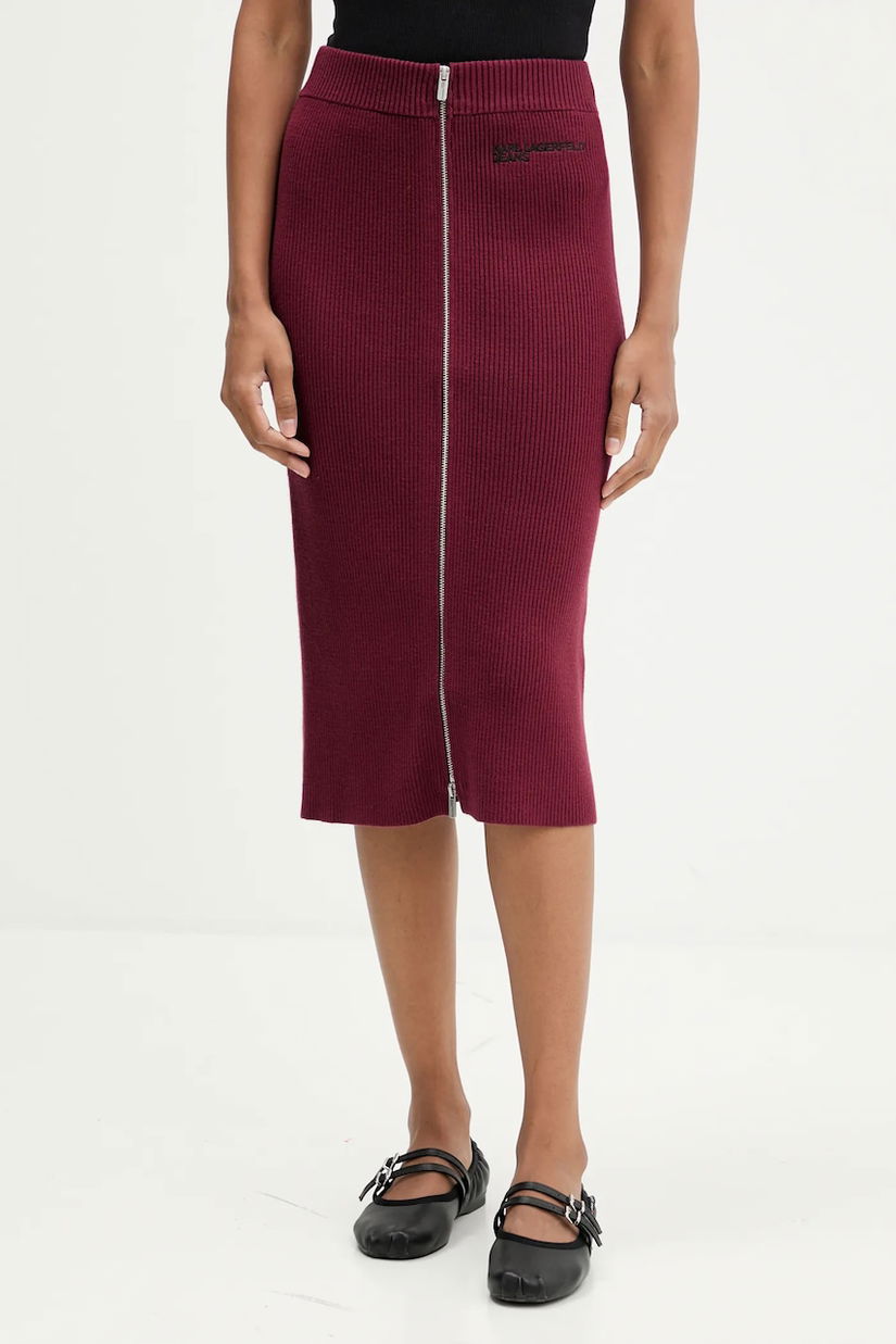 Karl Lagerfeld Jeans fustă culoarea bordo, midi, creion, A4W12005