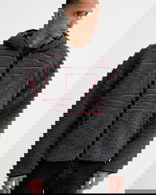 Diesel hanorac fleece S-ZAT culoarea gri, cu glugă, cu imprimeu, A18947.0KIBT