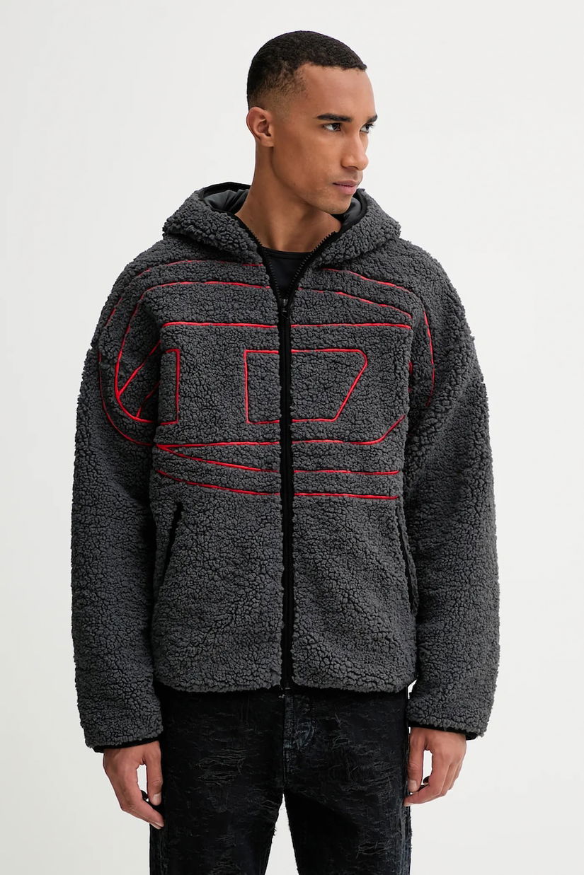 Diesel hanorac fleece S-ZAT culoarea gri, cu glugă, cu imprimeu, A18947.0KIBT