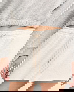 Under Armour pantaloni scurti Rival Terry culoarea bej, melanj, high waist, 1389657