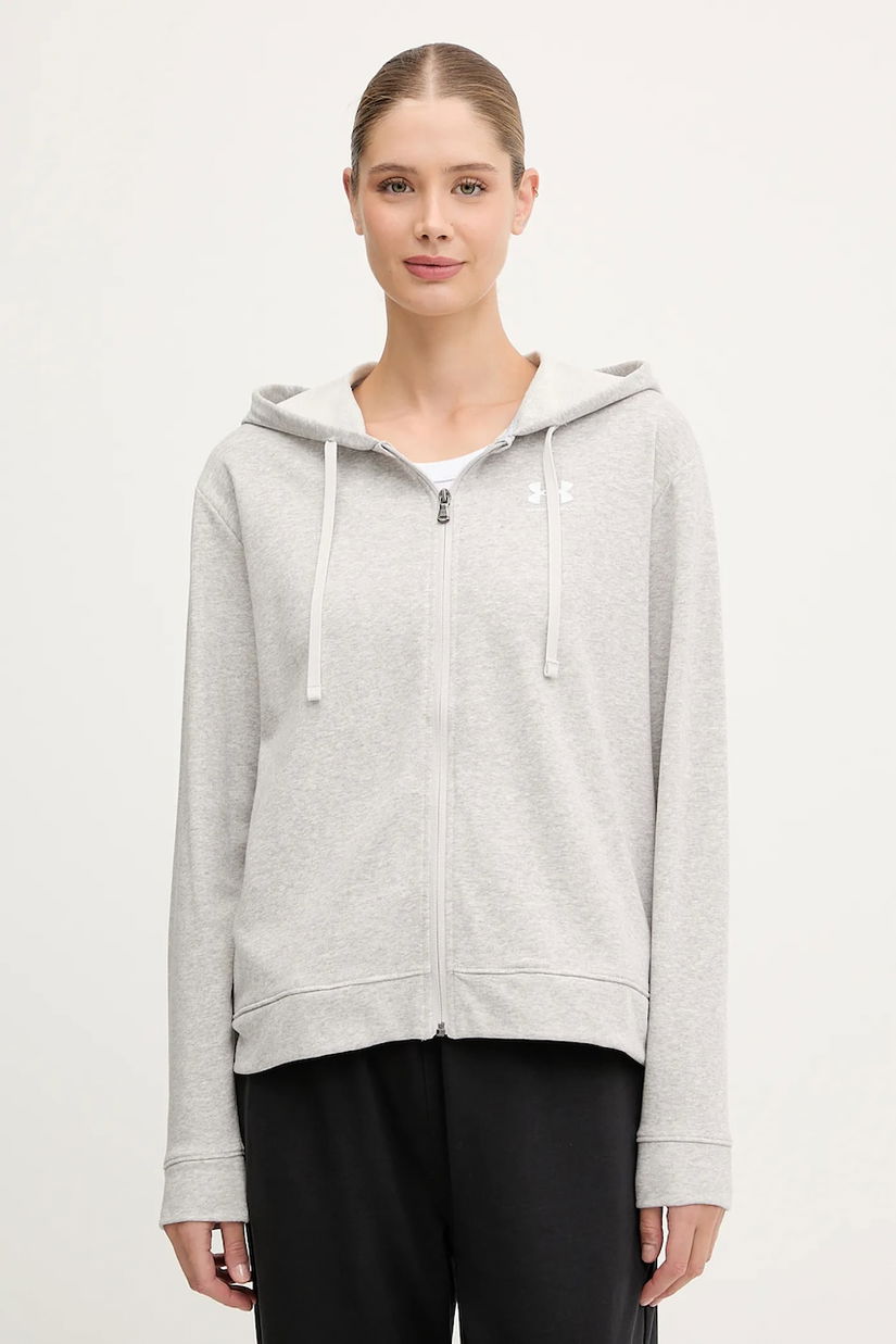Under Armour bluză UA Rival culoarea gri, cu glugă, cu imprimeu, 6005509