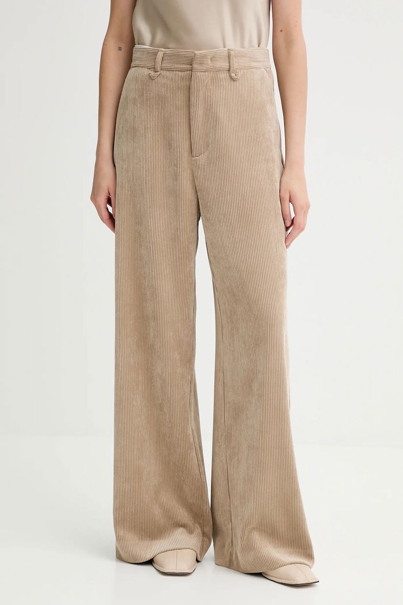 MUNTHE pantaloni de catifea cord LELOUIS culoarea maro, lat, high waist, 253143025310