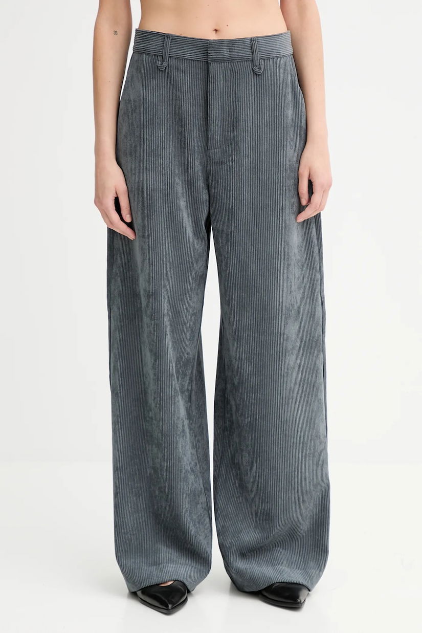 MUNTHE pantaloni de catifea cord LELOUIS culoarea gri, lat, high waist, 253143025310