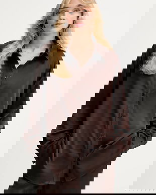 Gestuz cămașă culoarea maro, cu guler clasic, relaxed, 10910673