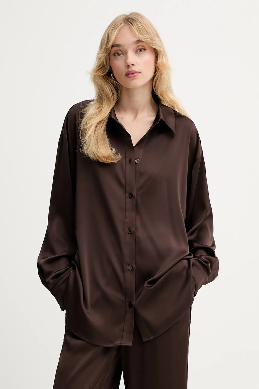 Gestuz cămașă culoarea maro, cu guler clasic, relaxed, 10910673