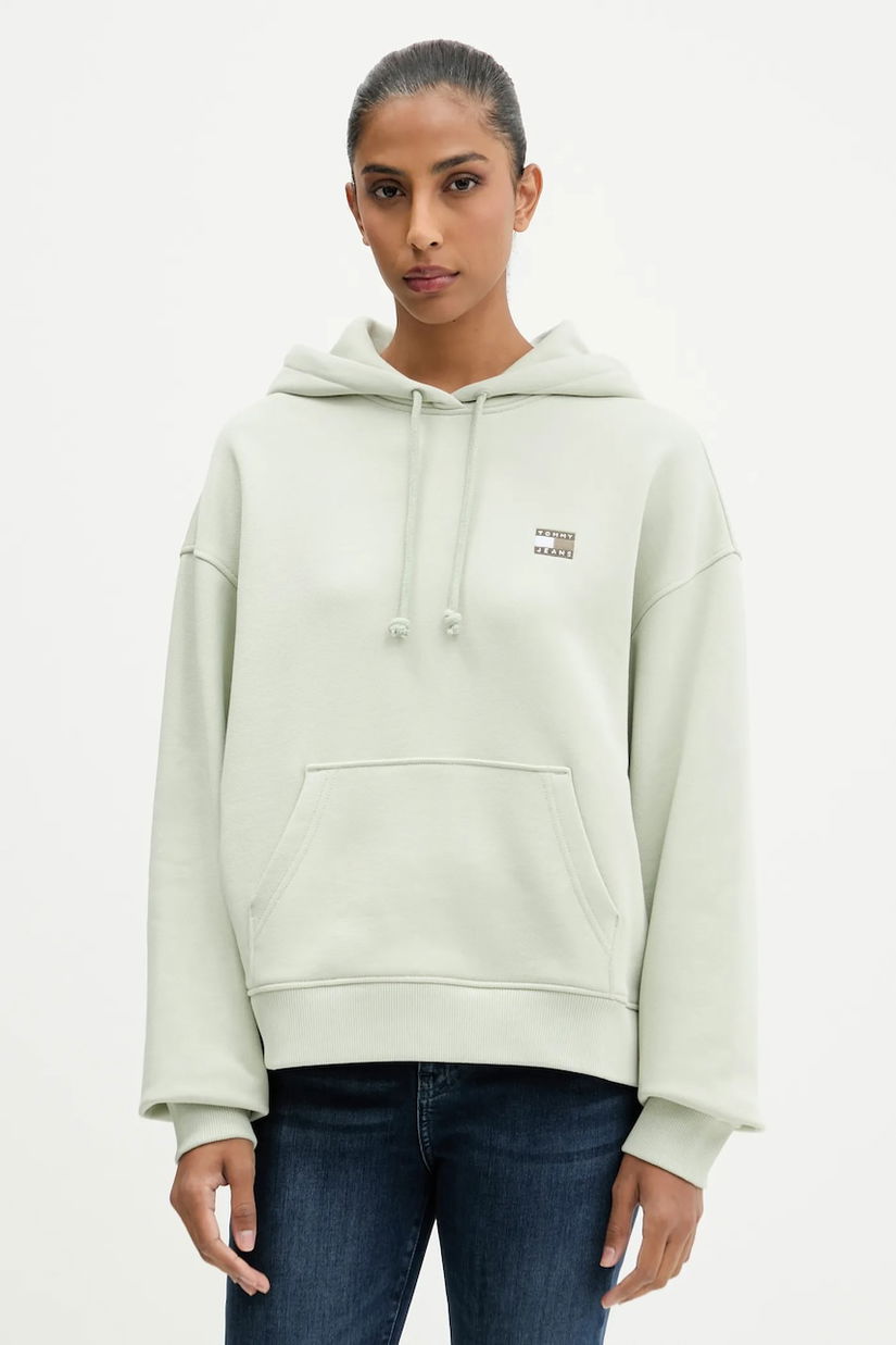Tommy Jeans hanorac de bumbac culoarea roz, cu glugă, cu imprimeu, DW0DW19414