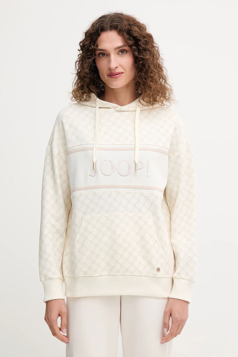 Joop! bluză culoarea bej, cu glugă, cu model, 30030062 10007096