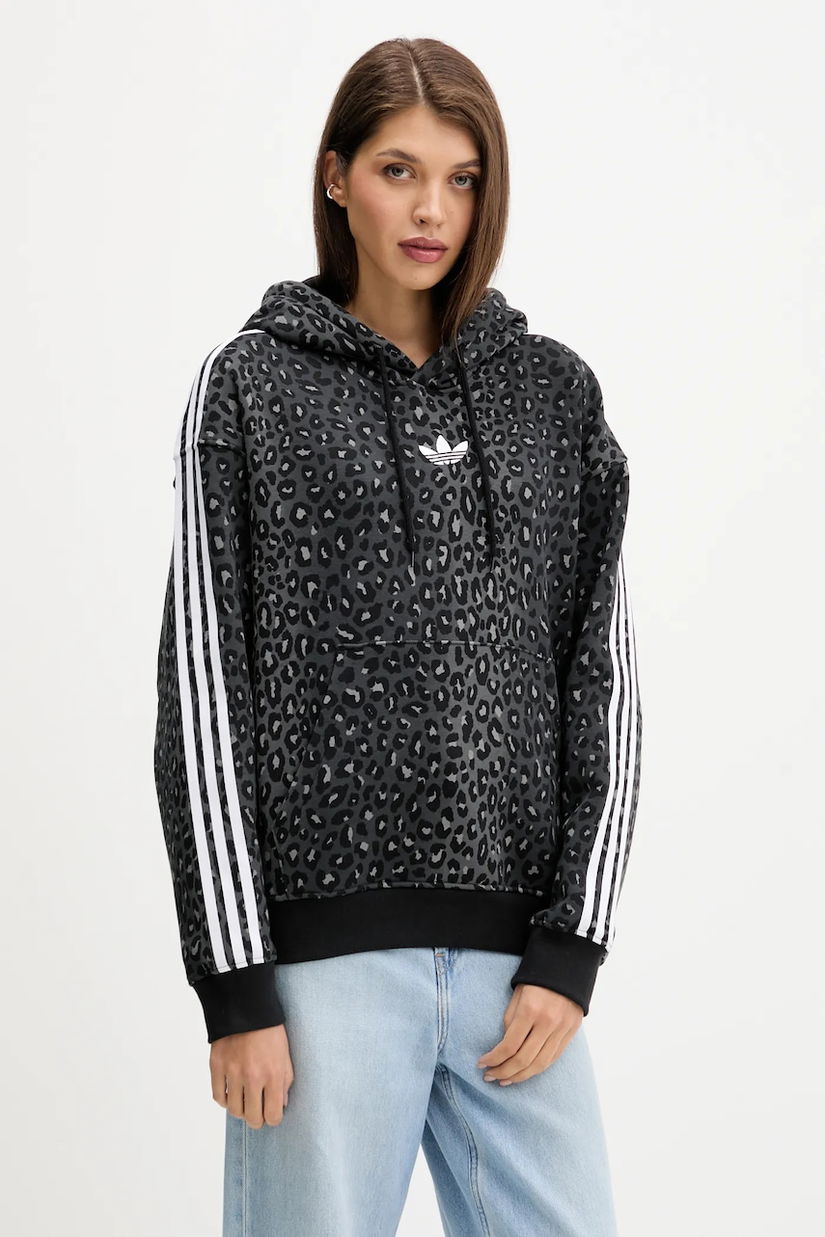 adidas Originals bluză Graphic Lo Hd culoarea negru, cu glugă, cu imprimeu, JV7561
