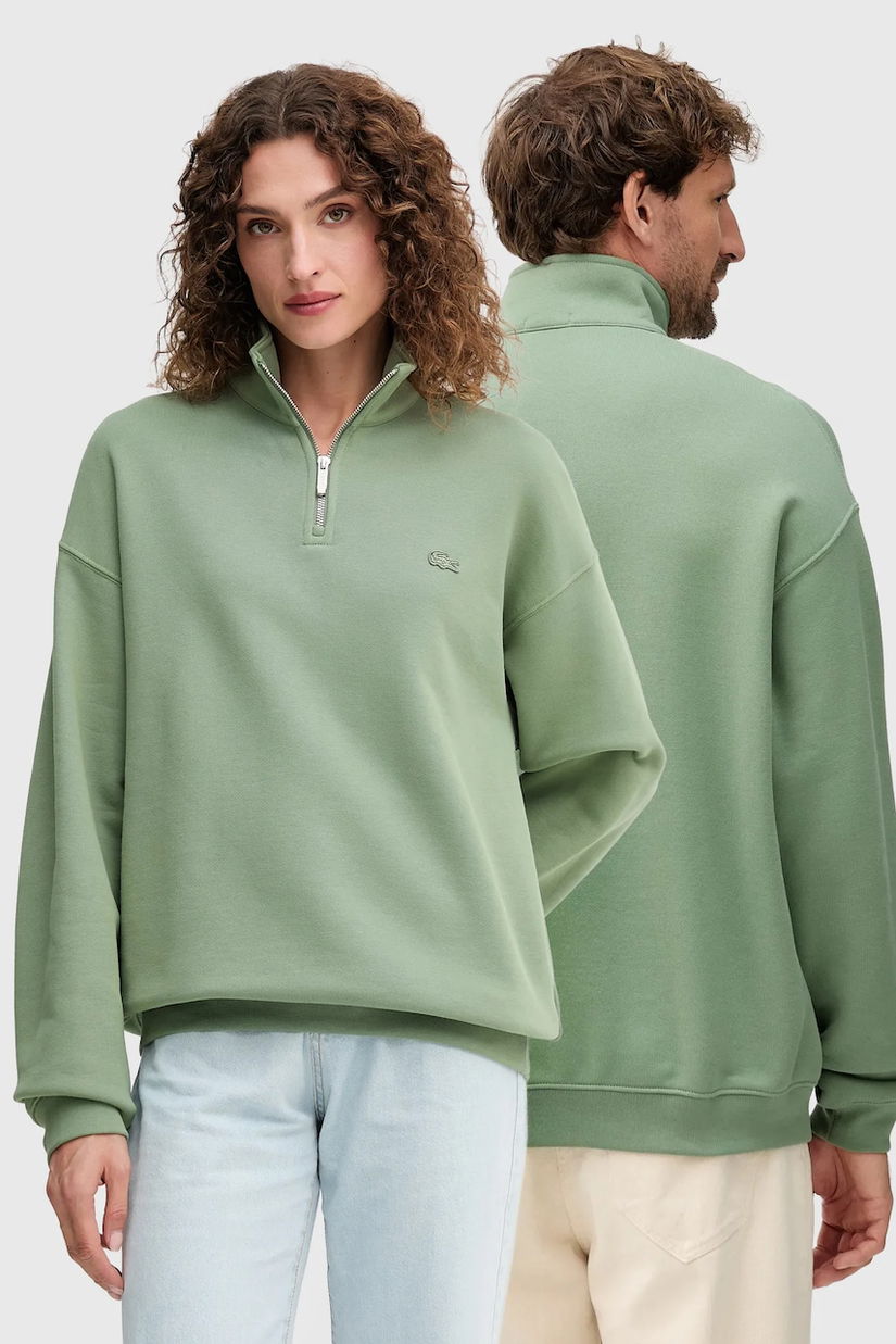 Lacoste hanorac de bumbac culoarea verde, neted, SH7759
