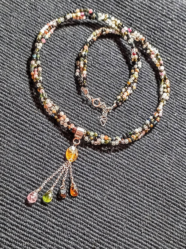 Colier argint X3 turmalina multicolora minimalist boho chic trendy - Transport gratuit